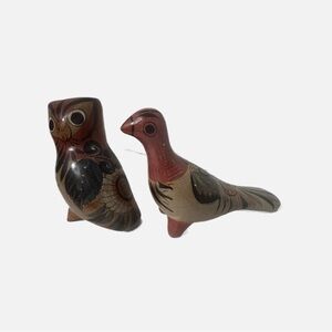 Vintage Tonala Mexico Ceramic Figurines Set  Birds Brown Folk Art
